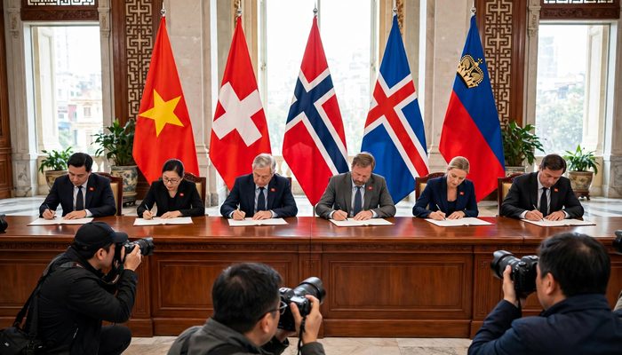 Ceremonia de firma del histórico acuerdo Vietnam-EFTA en Hanói.