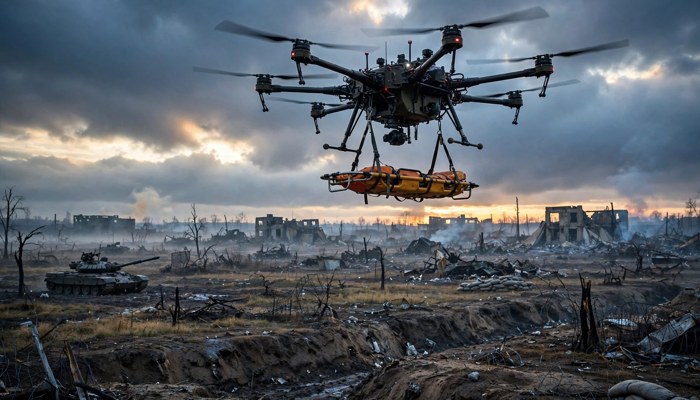 Evacuación con dron de un soldado herido en Ucrania